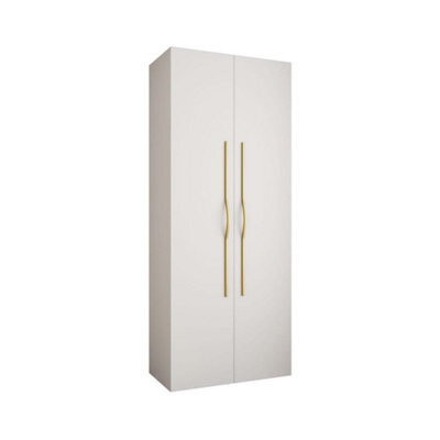 Arte Stylish White Como Ii Hinged Door Wardrobe H2460mm W1000mm D500mm, Two Doors, Eight Shelves, One Hanging Rail, Gold Handles - image 1