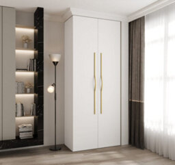 Arte Stylish White Como Ii Hinged Door Wardrobe H2460mm W1000mm D500mm, Two Doors, Eight Shelves, One Hanging Rail, Gold Handles - thumbnail 2