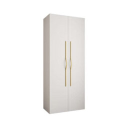 Arte Stylish White Como Ii Hinged Door Wardrobe H2460mm W1000mm D500mm, Two Doors, Eight Shelves, One Hanging Rail, Gold Handles - thumbnail 1