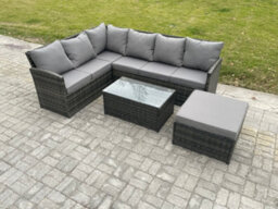 Fimous 7 Seater Rattan Lounge Corner Sofa Set Wicker Pe Outdoor Garden Furniture Set With Coffee Table Big Footstool - thumbnail 1