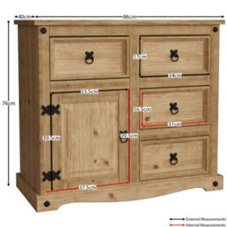 Lassic Vida Designs Corona 1 Door 4 Drawer Small Sideboard Storage Cabinet Cupboard - thumbnail 2