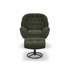 Green Chenille Fabric Azura Swivel Accent Chair With Footstool - thumbnail 3