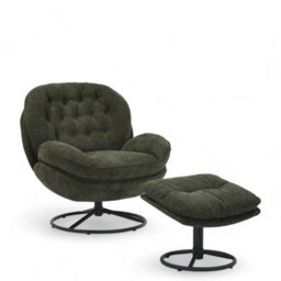Green Chenille Fabric Azura Swivel Accent Chair With Footstool - thumbnail 4