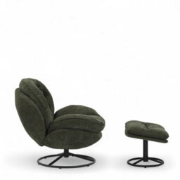 Green Chenille Fabric Azura Swivel Accent Chair With Footstool - thumbnail 5