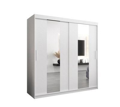 Arte Modern White Pole Sliding Door Wardrobe W2000mm H2000mm D620mm Mirrored Sleek Storage Solution - image 1