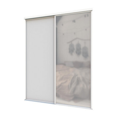 A-Class Sliding Doors Set Of 2 Light Grey & Mirror Sliding Wardrobe Door Kit, White Frame & Tracks, Opening Height (H) 225-226Cm & Width (W) 149-150Cm - image 1