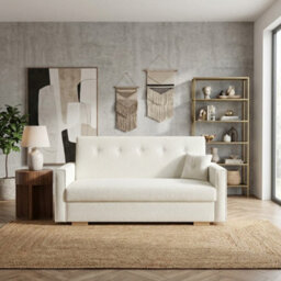Viva Sonic Iii Sofa Bed For Living Room Particle Board With Storage Box Wooden Legs 153X100X85Cm White - thumbnail 1