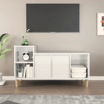 Walplus Tv Cabinet High Gloss White 100X35X55 Cm Engineered Wood - image 1