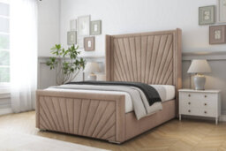 "Sloomy Rutherford Mink Naples Bed Frame With Mattress With 50""  Upholstered Wingback Headboard 6' Super King" - thumbnail 2