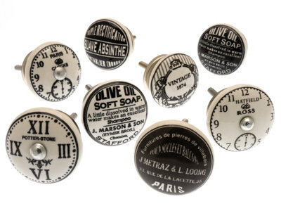 Mango Tree Cupboard Knobs Decorative Timeless Black And White Clock And Old Style Patterns Ceramic Door And Drawer Handles Set Of 8 - image 1