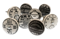Mango Tree Cupboard Knobs Decorative Timeless Black And White Clock And Old Style Patterns Ceramic Door And Drawer Handles Set Of 8 - thumbnail 2