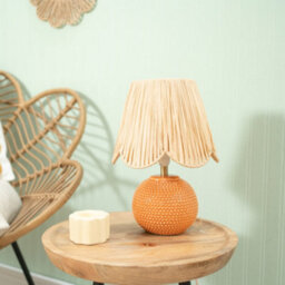 Valuelights Sebby Pair Of - Peach Ceramic Table Lamp With Natural Raffia Shade - thumbnail 4
