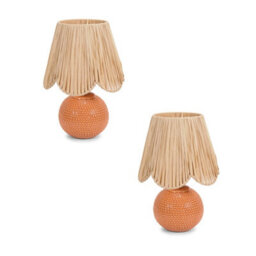 Valuelights Sebby Pair Of - Peach Ceramic Table Lamp With Natural Raffia Shade - thumbnail 2
