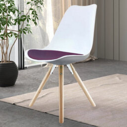 Fusion Living Soho White & Purple Plastic Dining Chair With Pyramid Light Wood Legs - thumbnail 2