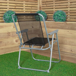 Samuel Alexander 6 X Foldable Garden Chairs Fixed Position Garden Chairs With Grey Frame And Black Fabric - thumbnail 9