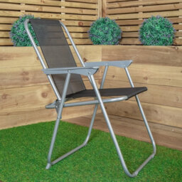 Samuel Alexander 6 X Foldable Garden Chairs Fixed Position Garden Chairs With Grey Frame And Black Fabric - thumbnail 4