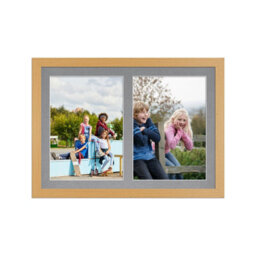 AK Frames 20X14 Country Pine Modern Multi Photo Frame With Mid Grey Mount - Holds 2 Apertures (2X) A4 Photos