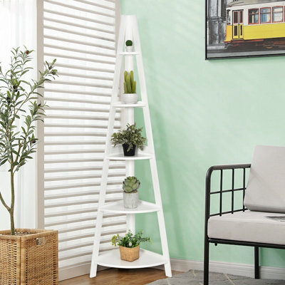Costway 5-Tier Corner Storage Shelf Ladder Bookcase Modern Wooden Plant Stand Anti-Tip - image 1