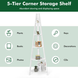Costway 5-Tier Corner Storage Shelf Ladder Bookcase Modern Wooden Plant Stand Anti-Tip - thumbnail 8