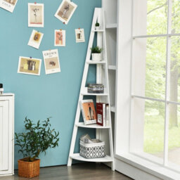 Costway 5-Tier Corner Storage Shelf Ladder Bookcase Modern Wooden Plant Stand Anti-Tip - thumbnail 3