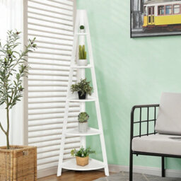 Costway 5-Tier Corner Storage Shelf Ladder Bookcase Modern Wooden Plant Stand Anti-Tip - thumbnail 1