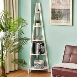 Costway 5-Tier Corner Storage Shelf Ladder Bookcase Modern Wooden Plant Stand Anti-Tip - thumbnail 4