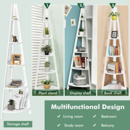 Costway 5-Tier Corner Storage Shelf Ladder Bookcase Modern Wooden Plant Stand Anti-Tip - thumbnail 7