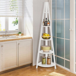 Costway 5-Tier Corner Storage Shelf Ladder Bookcase Modern Wooden Plant Stand Anti-Tip - thumbnail 2