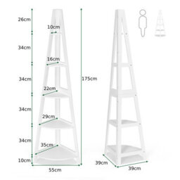 Costway 5-Tier Corner Storage Shelf Ladder Bookcase Modern Wooden Plant Stand Anti-Tip - thumbnail 5