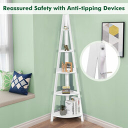 Costway 5-Tier Corner Storage Shelf Ladder Bookcase Modern Wooden Plant Stand Anti-Tip - thumbnail 6