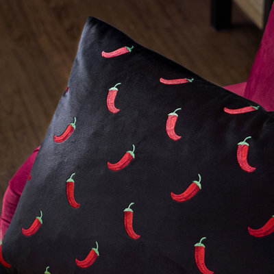 Furn. Chillies Embroidered Polyester Filled Cushion - image 1