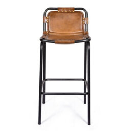 Elm Home And Garden 100% Real Genuine Leather Breakfast Kitchen Bar Stool Tan Brown - thumbnail 2