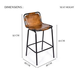 Elm Home And Garden 100% Real Genuine Leather Breakfast Kitchen Bar Stool Tan Brown - thumbnail 6
