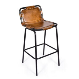 Elm Home And Garden 100% Real Genuine Leather Breakfast Kitchen Bar Stool Tan Brown