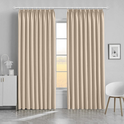 Ameha Cream Plain Curtain Blackout Thick Thermal Insulated Bedroom Kitchen 66'' X 54'' Pencil Pleat Curtain Pair With Tie Backs - image 1
