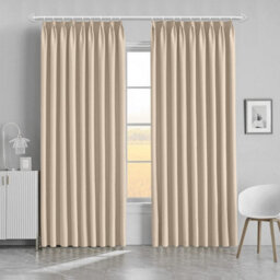 Ameha Cream Plain Curtain Blackout Thick Thermal Insulated Bedroom Kitchen 66'' X 54'' Pencil Pleat Curtain Pair With Tie Backs