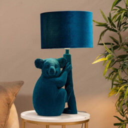 Valuelights Teal Velvet Koala Bedside Table Lamp With A Drum Lampshade Animal Bedroom Light - thumbnail 3