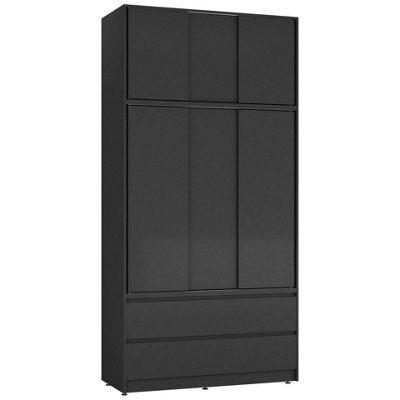 Urbn-Living Urbnliving 240Cm Height 6 Sliding Door 4 Drawer Black Freestanding Wardrobe Clothes Storage Hanging Rail Bedroom - image 1