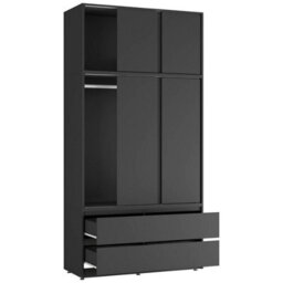 Urbn-Living Urbnliving 240Cm Height 6 Sliding Door 4 Drawer Black Freestanding Wardrobe Clothes Storage Hanging Rail Bedroom - thumbnail 8