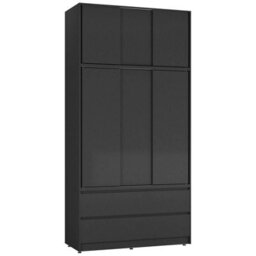 Urbn-Living Urbnliving 240Cm Height 6 Sliding Door 4 Drawer Black Freestanding Wardrobe Clothes Storage Hanging Rail Bedroom - thumbnail 1