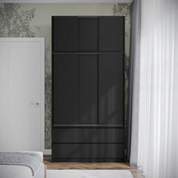 Urbn-Living Urbnliving 240Cm Height 6 Sliding Door 4 Drawer Black Freestanding Wardrobe Clothes Storage Hanging Rail Bedroom - thumbnail 5