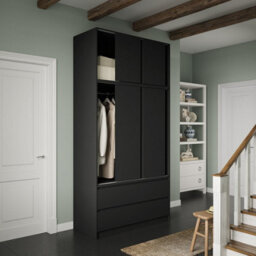 Urbn-Living Urbnliving 240Cm Height 6 Sliding Door 4 Drawer Black Freestanding Wardrobe Clothes Storage Hanging Rail Bedroom - thumbnail 4
