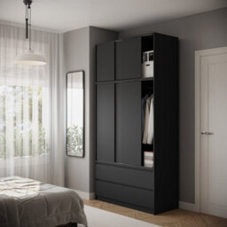 Urbn-Living Urbnliving 240Cm Height 6 Sliding Door 4 Drawer Black Freestanding Wardrobe Clothes Storage Hanging Rail Bedroom - thumbnail 3