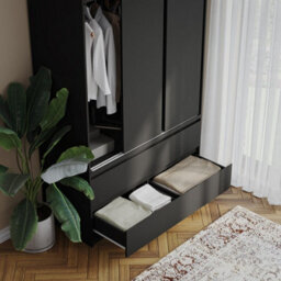 Urbn-Living Urbnliving 240Cm Height 6 Sliding Door 4 Drawer Black Freestanding Wardrobe Clothes Storage Hanging Rail Bedroom - thumbnail 7