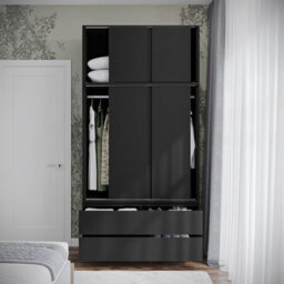 Urbn-Living Urbnliving 240Cm Height 6 Sliding Door 4 Drawer Black Freestanding Wardrobe Clothes Storage Hanging Rail Bedroom - thumbnail 6