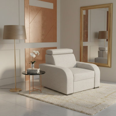 Oslo M 1 Upholstered Armchair Adjustable Headrest Mdf And Chipboard Frame For Living Room 105X100X85 Cream - image 1