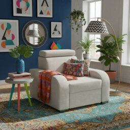 Oslo M 1 Upholstered Armchair Adjustable Headrest Mdf And Chipboard Frame For Living Room 105X100X85 Cream - thumbnail 3