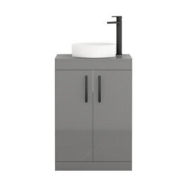 Royal Bathrooms Turin 800mm Freestanding Bathroom Vanity Unit With Sink 2 Door Indigo Grey Gloss & Art Countertop Basin - thumbnail 5