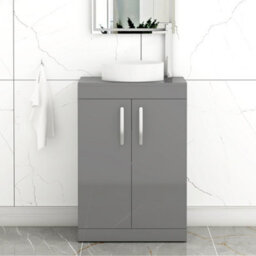 Royal Bathrooms Turin 800mm Freestanding Bathroom Vanity Unit With Sink 2 Door Indigo Grey Gloss & Art Countertop Basin - thumbnail 1