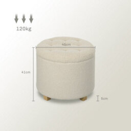 Wyld Haus Fimi Boucle Cream White Round Storage Ottoman - Diamond Tufted Lid, Teddy Fleece - thumbnail 3